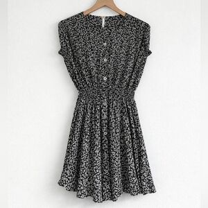 Free People One Fine Day Mini Dress Black Floral Boho Smocked Waist XS